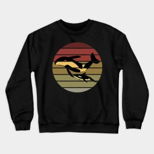 Orca Killer Whale Family - Vintage Retro Art Gift For Ocean lover Crewneck Sweatshirt